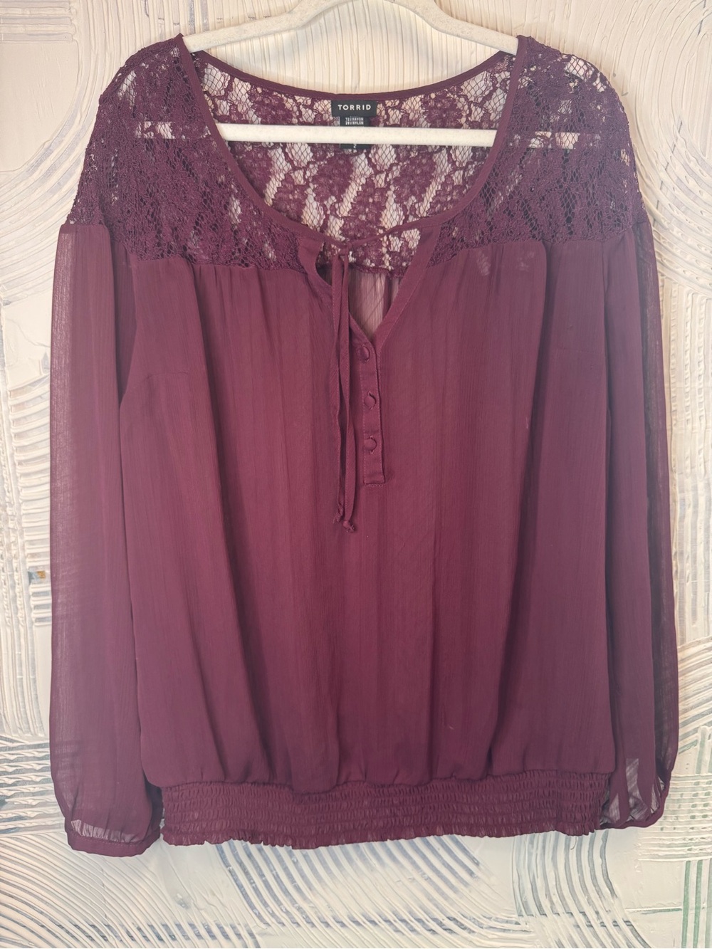 torrid Plum Lace Yoke Peasant Tunic